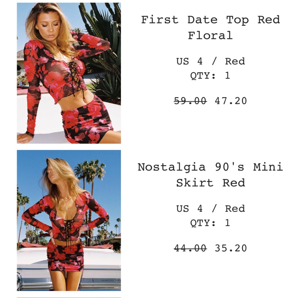 Princess Polly Set- Nostalgia 90’s mini skirt & First date top - NWT
